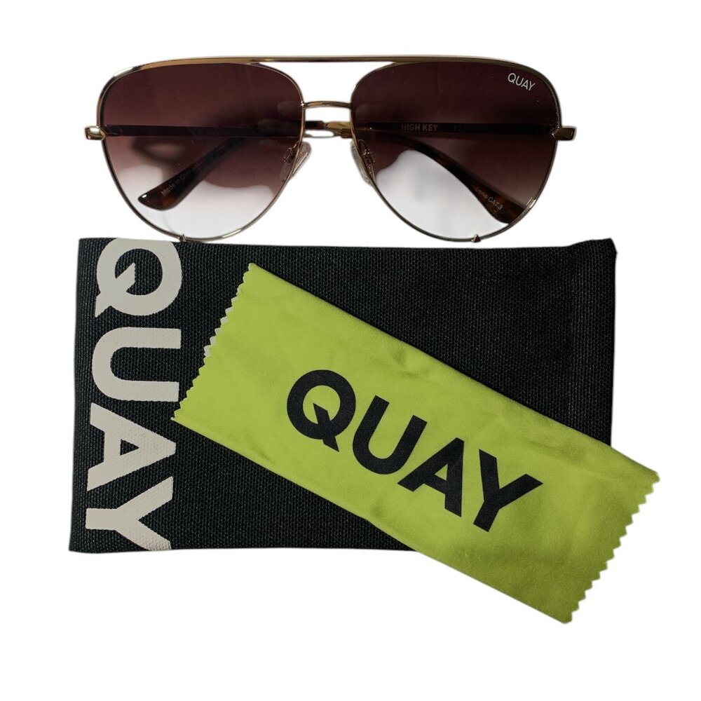 Quay Australia HIGH KEY 126 Polarized Aviator Large Gold Frame Sunglasses NEW